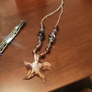 Starfish Glass Pendant Necklace in Brown and Gold